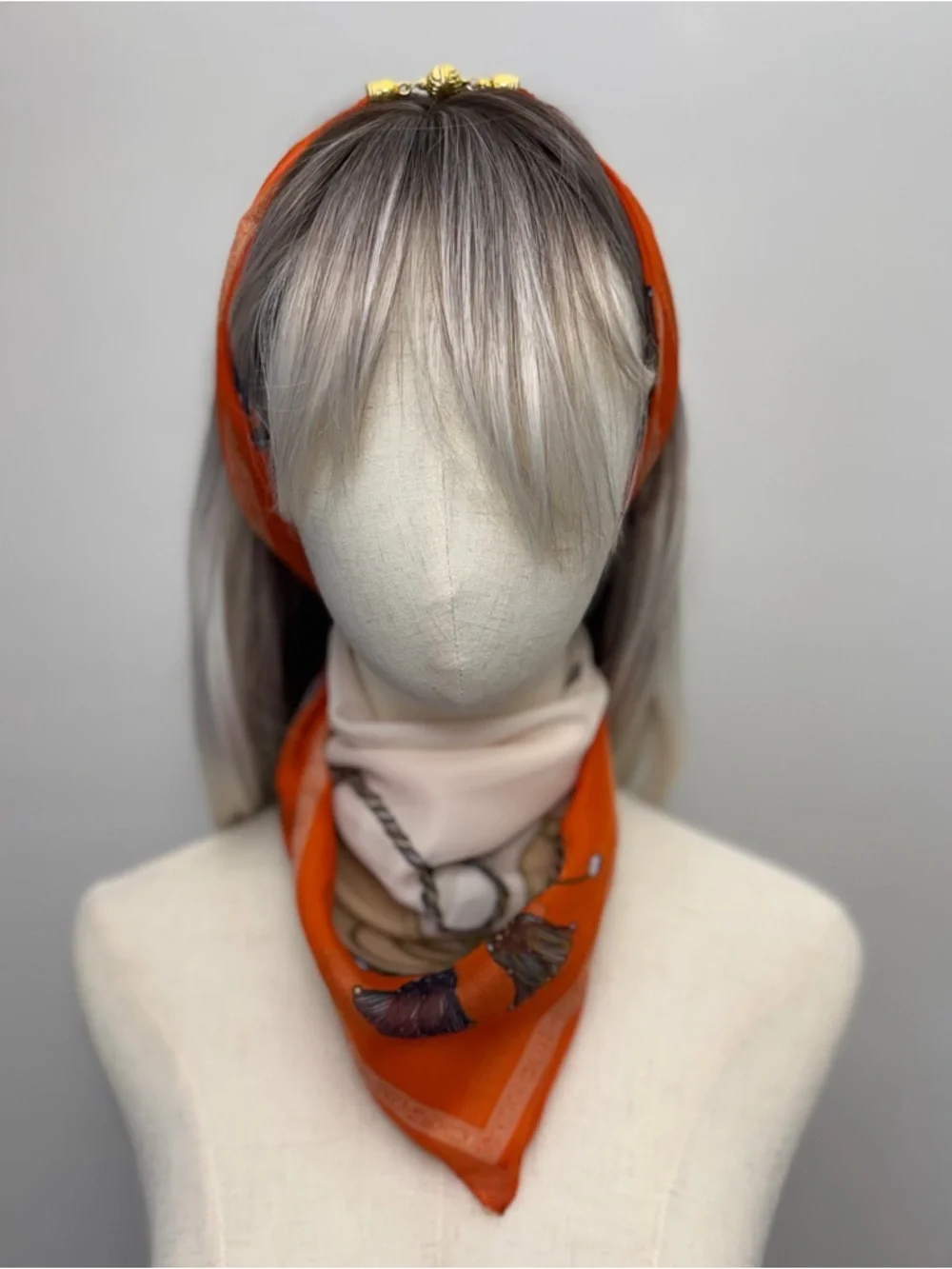 Orange Square Scarf Rope & Tassel Print Magnetic Corners 23” Luxury